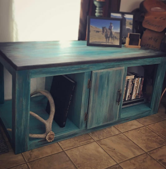 Turquoise Distressed Entertainment Center