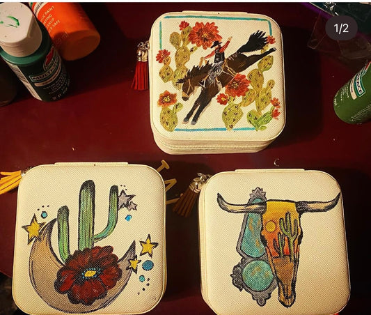 Hand Painted Jewelry Box Cactus Flower