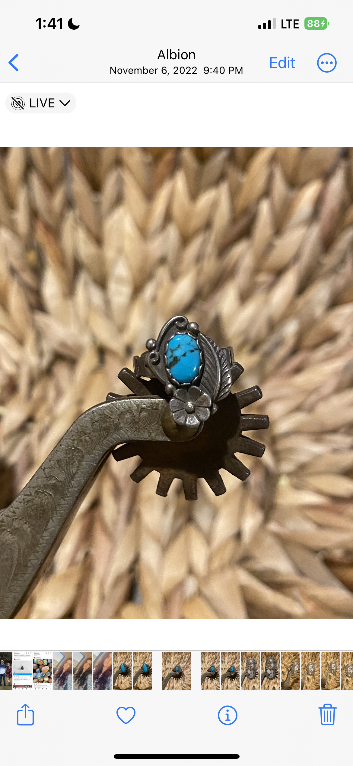 Vintage Turquoise Ring with flower - Size 6.5