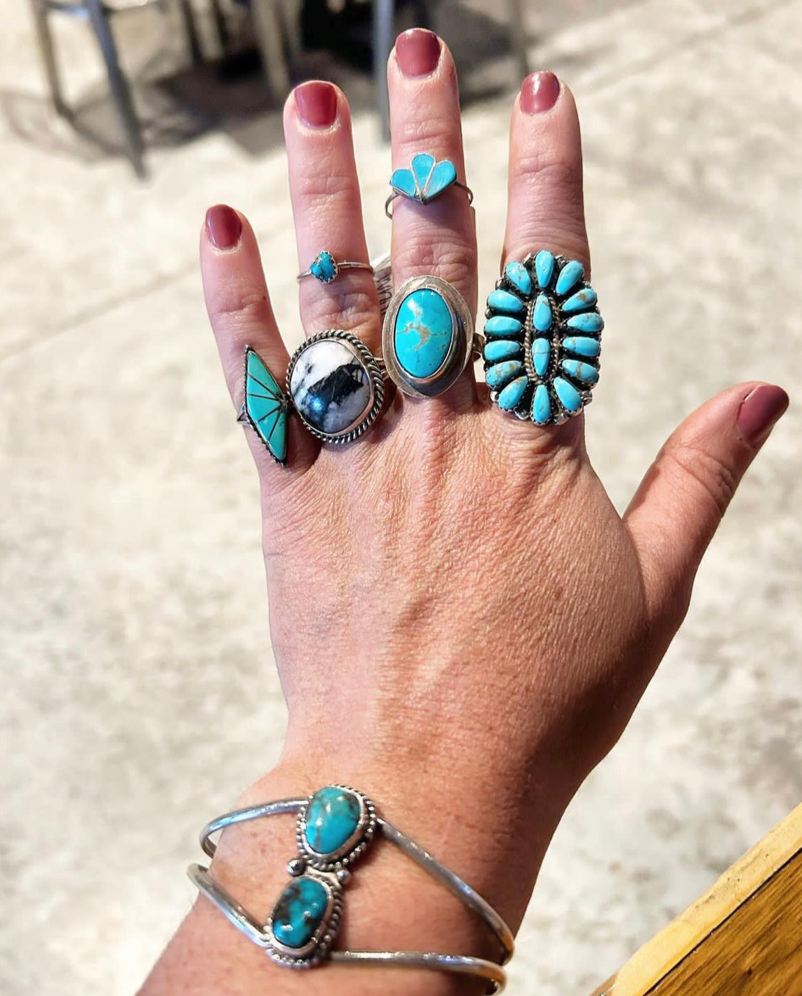 Vintage Turquoise Fan Ring (shown on middle top) - Size 6.5