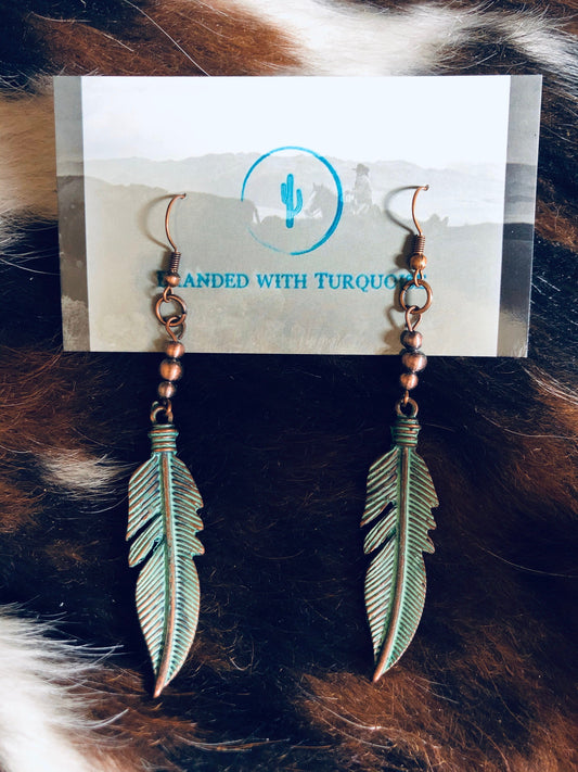 Turquoise Feather Earrings